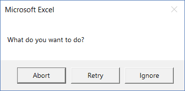 Excel VBA Msgbox - Abort Retry and Cancel buttons