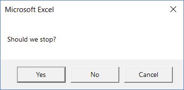 Excel VBA Message Box- Yes and No and Cancel