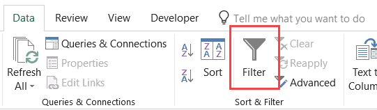 AutoFilter icon the Excel Data Ribbon