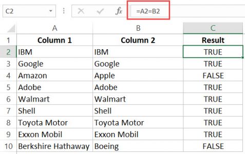 Compare Lists in Excel - matches are shown as TRUE Compare Lists in Excel - matches are shown as TRUE