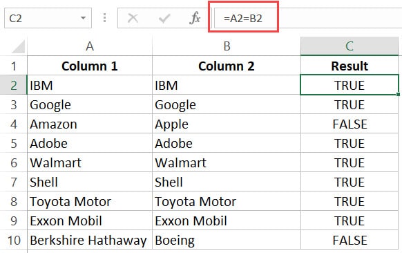 compare two columns in excel for differences