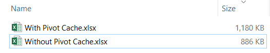 File Size with and without Pivot Cache