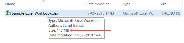 Giảm kích thước tệp Excel - Kiểm tra 1 bản gốc