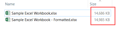 Reduce Excel File Size - Test 2 formatting