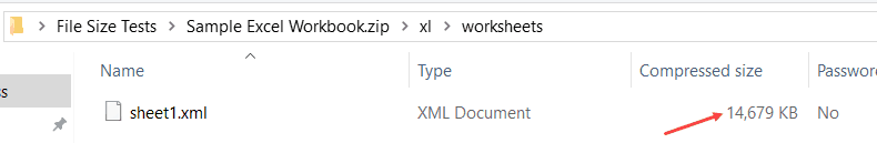 Reduce Excel File Size - xlsx zip folder worksheet