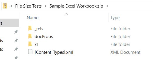 Уменьшить размер файла Excel - папка xlsx zip