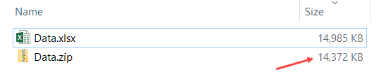 Size Reduction in Excel by Zipping the file