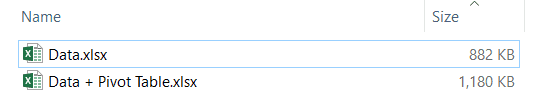 Size of Excel Files with Pivot Table