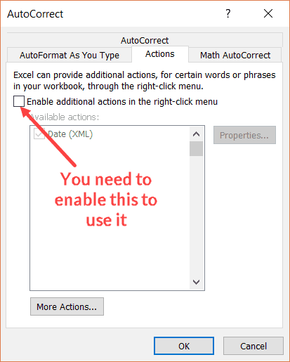 Autocorrect Actions option needs to be enabled