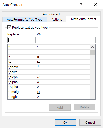 Autocorrect Math Symbols