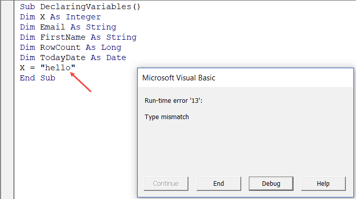 Excel VBA Data Types assignment error mismatch