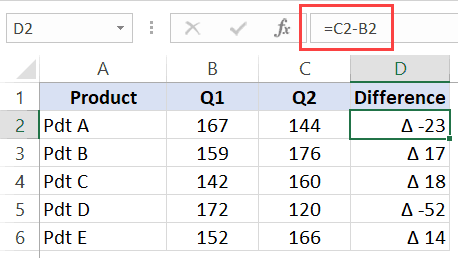 Formula Bar - Delta Result