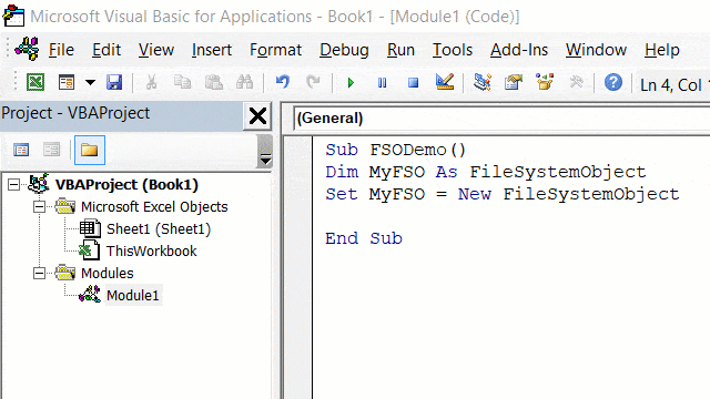 Intellisense trong FileSystemObject trong Excel VBA