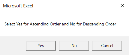 Message box when sorting worksheets in Excel