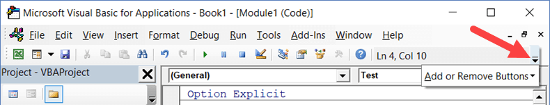 Add or Remove options in the toolbar