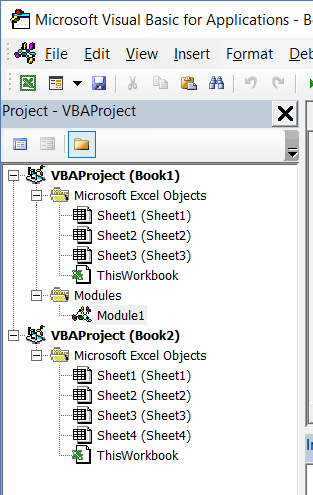 Project Explorer in Excel VBA Editor