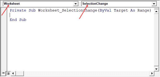 Selection Change Event in VBA Code Window