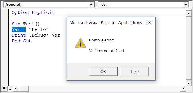 Varibale Not Declared Error in Excel VBA