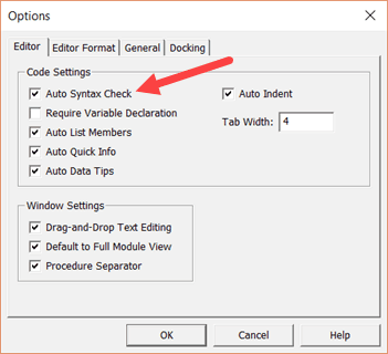 AutoSyntax Option to be checked