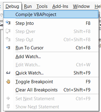 Debug Compile VBAProject