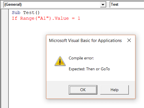 Excel VBA Compile Error - Expected Then or Goto