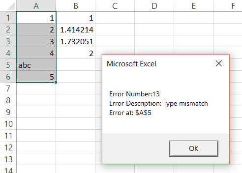 More description Error when finding the square root