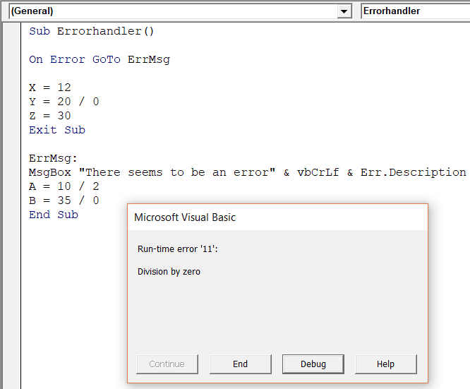 excel vba on error not working