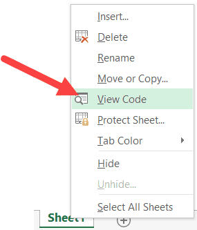 View code option for a worksheet