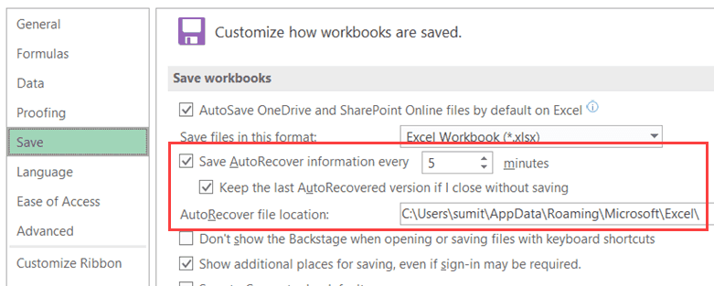 auto recover on mac for excel where is myfile