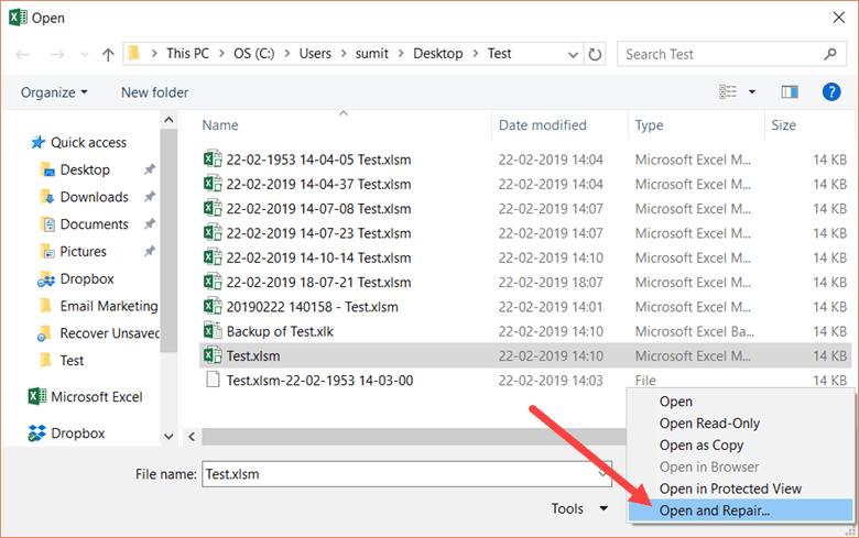 Click on Open and Repair