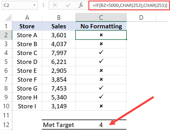 check mark on excel for mac