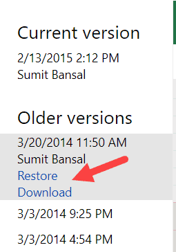 Restore or Download previous versions in OneDrive