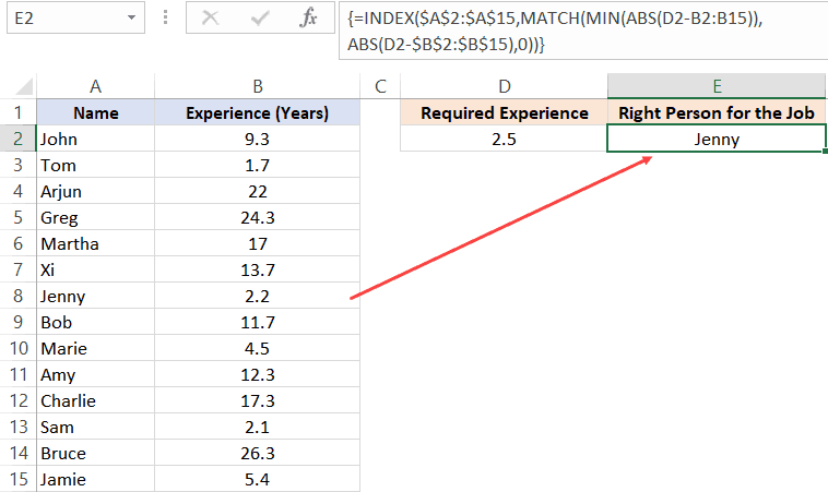 Find Closest match using INDEX MATCH Combo