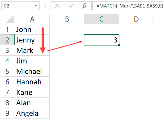 Match Function in Excel - Finding Mark Name