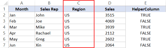 Resulting Data where every other row has been deleted