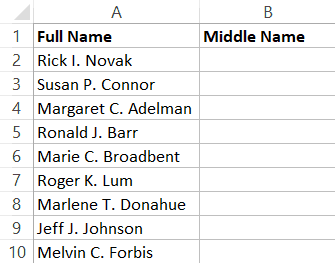 Data set from which middle name needs to be extracted