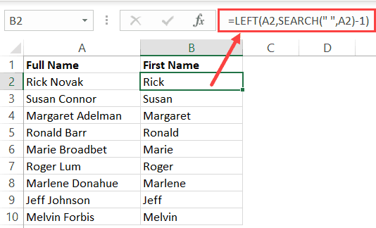 Separate First And Last Name In Excel Split Names Using Formulas 6389