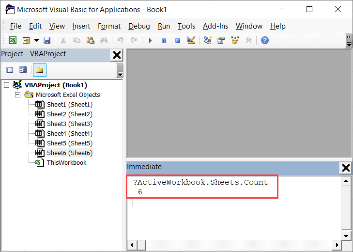 Get Sheet Count in Immediate Window with a single line