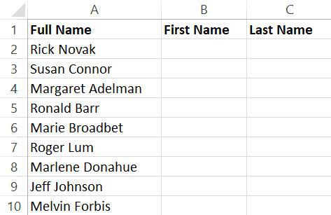 Split Names in Excel - Separate First and Last Name Dataset