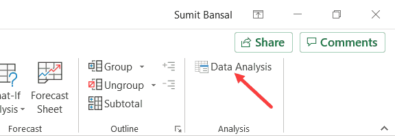 Data Analysis tab in the Ribbon