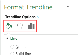 Format Trendlines options in different sections