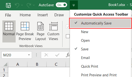 Add Automatically save in Quick Access Toolbar