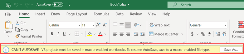 AutoSave doesn't work when you have a macro in a xlsx file