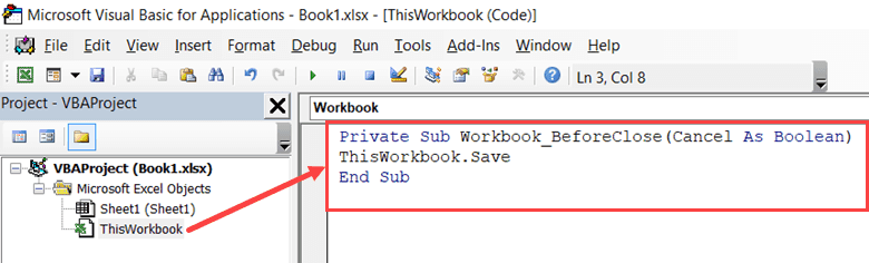 Copy and paste the code to Autosave in the Thisworkbook code window