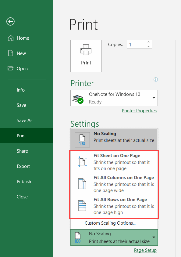 Fit pages in excel