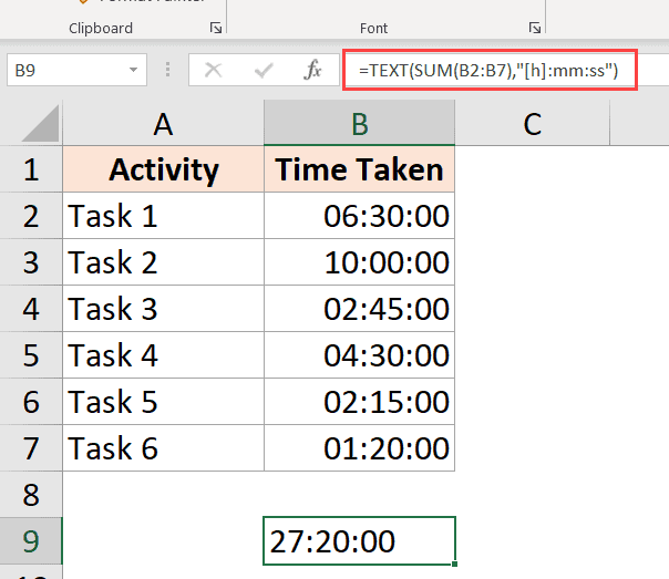 TEXT formula to show hours when more than 24