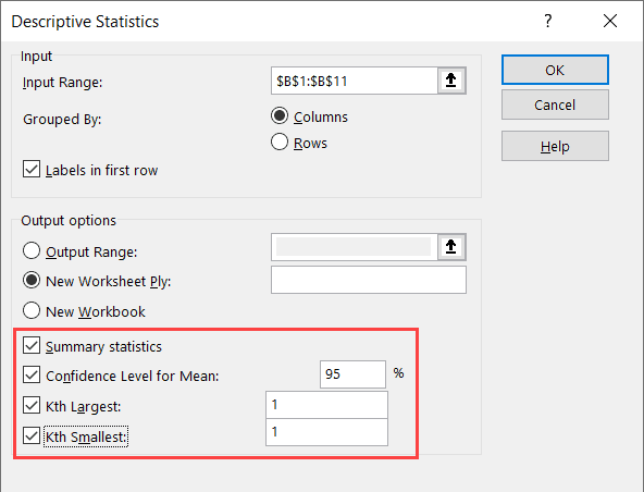 Select the statistics you want in the report