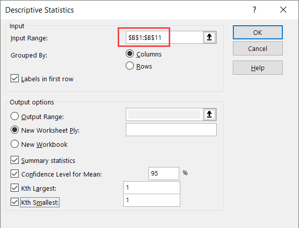 Specify the input range