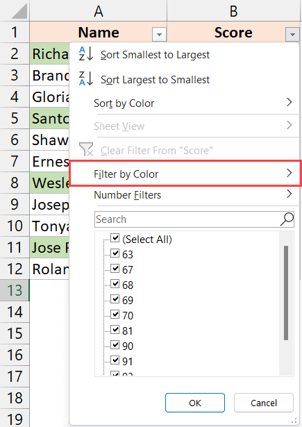 hover the cursor over the filter by color option