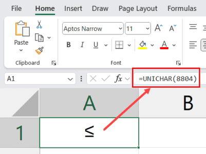 Insert Less Than Or Equal To Symbol in Excel